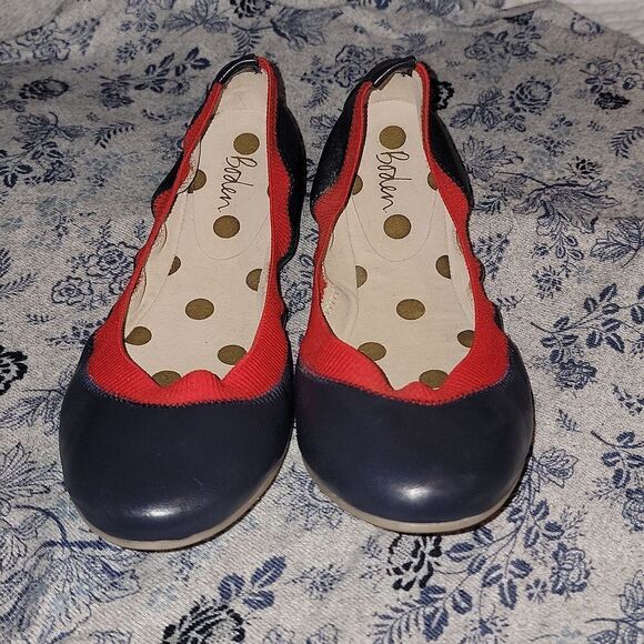Boden Rounded Toe Hettie Ballet Scrunch Flats • Navy / Red • Size 7.5 (38 1/2) - Picture 2 of 7